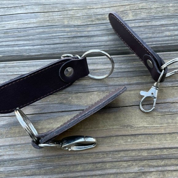 Leather Key chain Brown Genuine Leather Keys Holder Handmade Key Rings Set of 3 - Picture 3 of 9